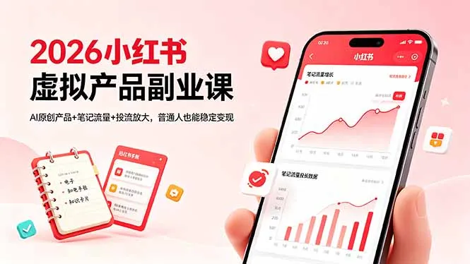 2026小红书虚拟产品副业课,AI原创产品+笔记流量+投流放大,普通人也能稳定变现-706资源网