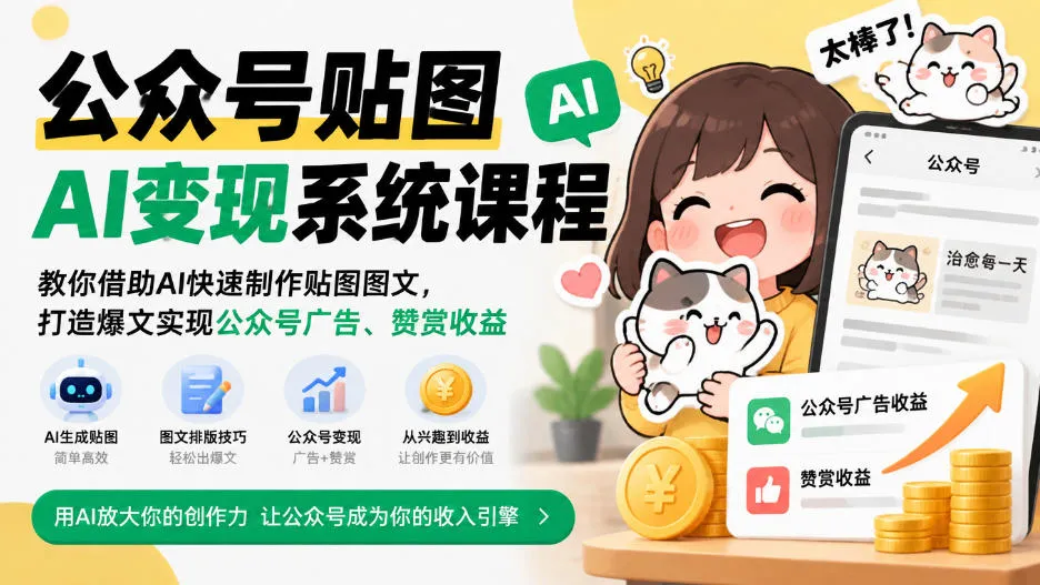 公众号贴图AI变现系统课程｜教你借助AI快速制作贴图图文，打造爆文实现公众号广告、赞赏收益-706资源网