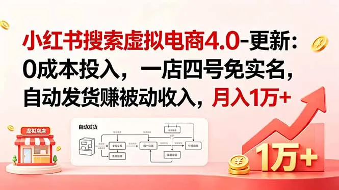 小红书搜索虚拟电商4.0-更新：0成本投入，一店四号免实名，自动发货赚被动收入，月入1万+-706资源网