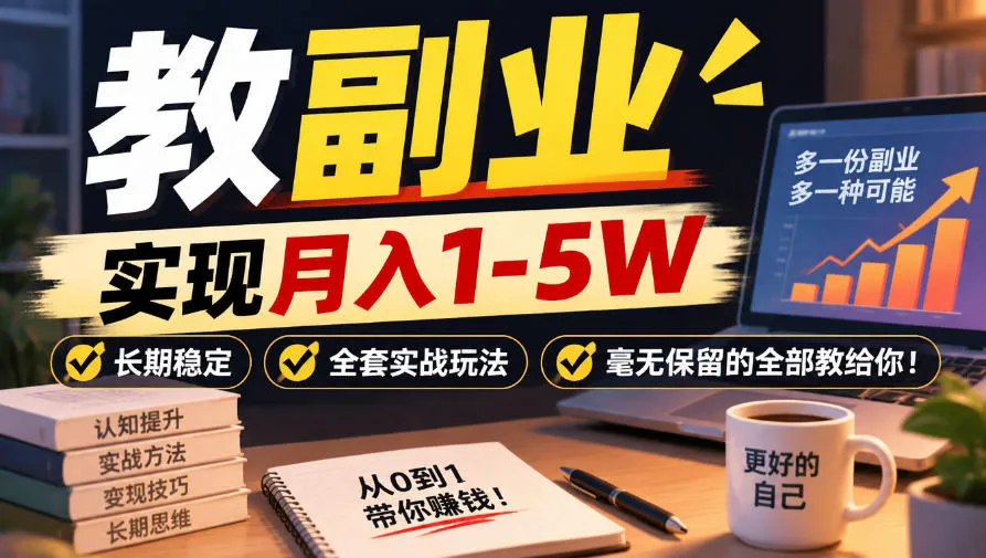 “教副业”实现月入1-5W,长期稳定,全套实战玩法毫无保留的全部教给你!【揭秘】