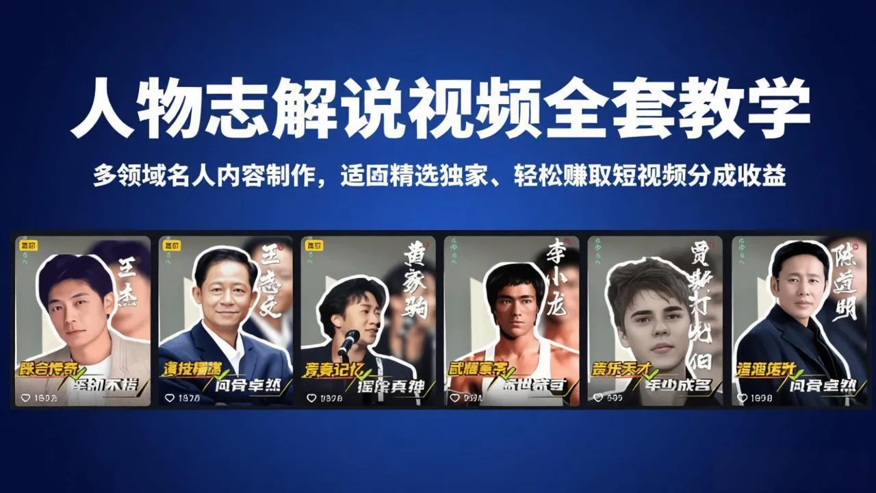 人物志解说视频全套教学，多领域名人内容制作，适配精选独家，轻松赚取短视频分成收益-706资源网