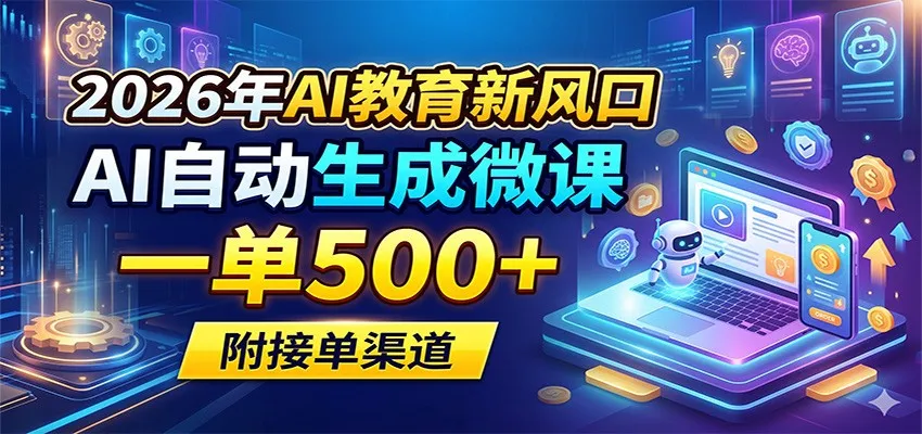 2026年AI教育新风口，AI自动生成微课，一单500+，附接单渠道-706资源网
