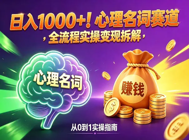 心理名词赛道,新手小白也能做,全流程项目拆解,单日变现1k+