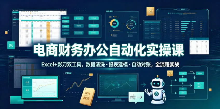电商财务办公自动化实操课，Excel+影刀双工具，数据清洗・报表建模・自动对账，全流程实战-706资源网