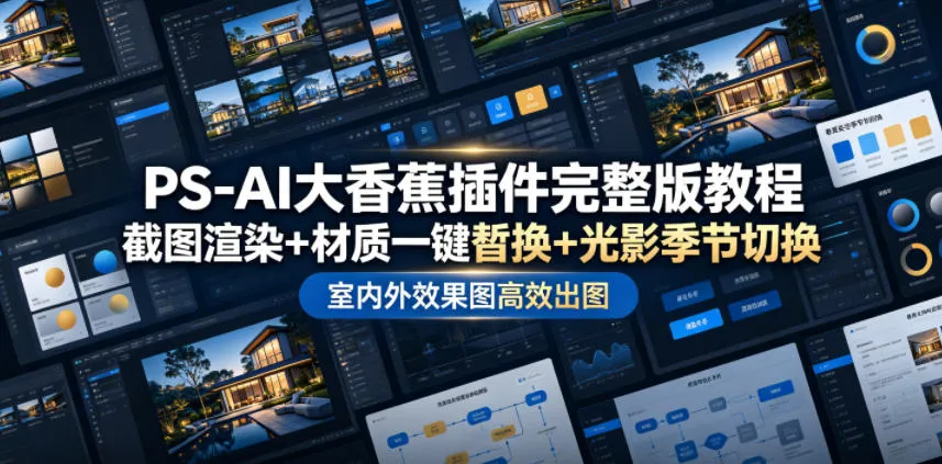 PS-AI大香蕉插件完整版教程，截图渲染+材质一键替换+光影季节切换，室内外效果图高效出图高阶课程-706资源网