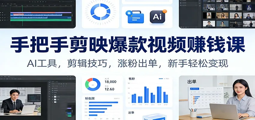 手把手剪映爆款视频赚钱课：AI工具，剪辑技巧，涨粉出单，新手轻松变现-706资源网