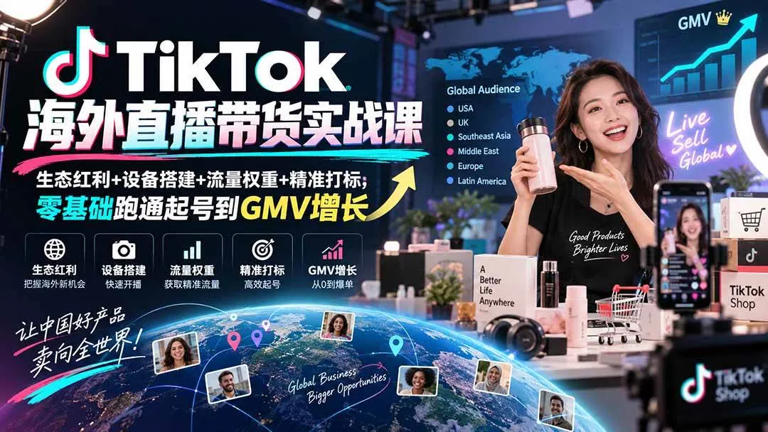 (20465期)TikTok海外直播带货实战课|生态红利+设备搭建+流量权重+精准打标,零基础跑通起号到GMV增长-706资源网
