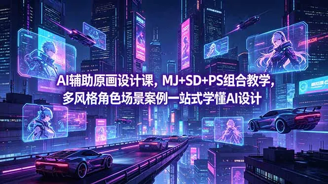 AI辅助原画设计课，MJ+SD+PS组合教学，多风格角色场景案例一站式学懂AI设计-706资源网