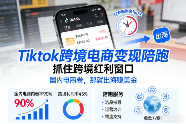 Tiktok跨境电商变现陪跑，抓住跨境红利窗口，国内电商卷，那就出海賺美金-706资源网