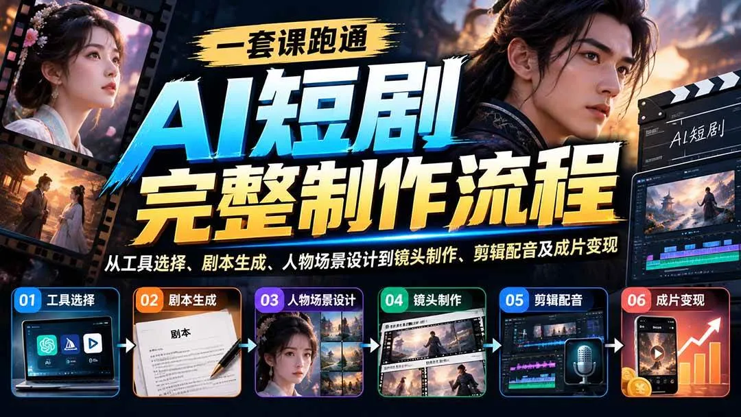 （20742期）一套课跑通AI短剧完整制作流程：从工具选择、剧本生成、人物场景设计到镜头制作、剪辑配音及成片变现-706资源网