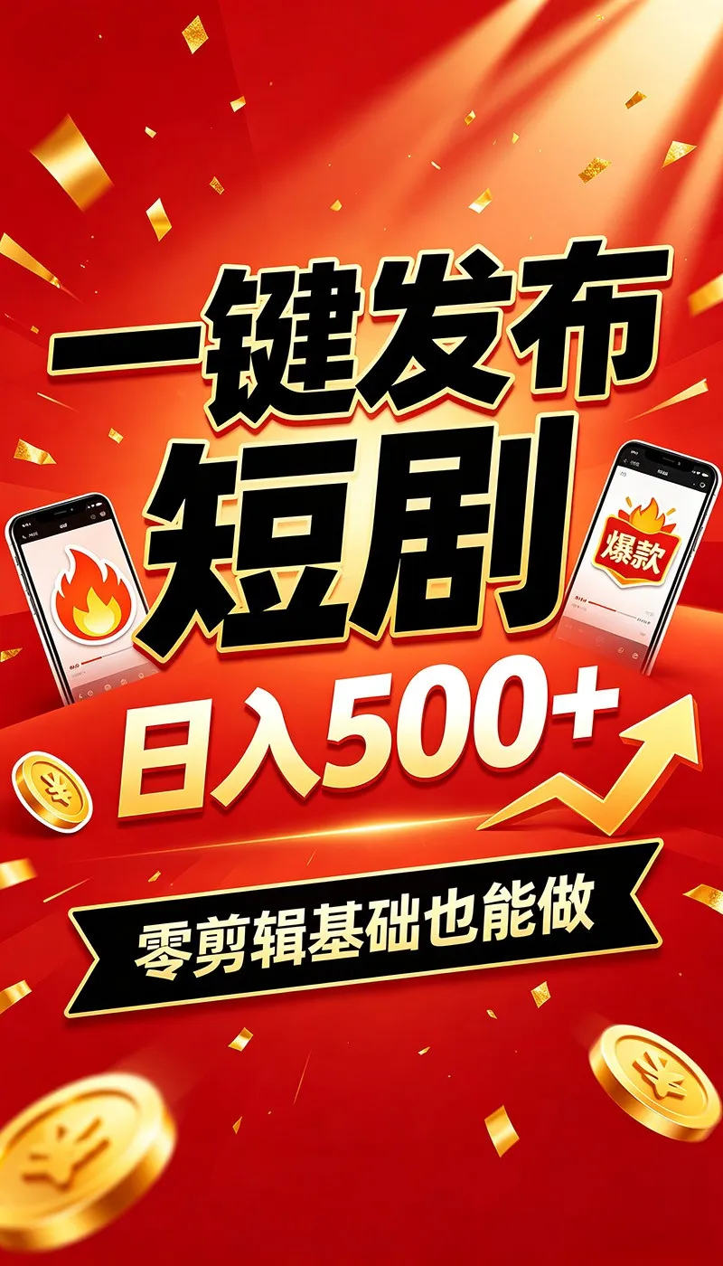 快手短剧一键发布,不用剪辑操作简单,副业日入500+。空闲时间轻松赚收益-706资源网