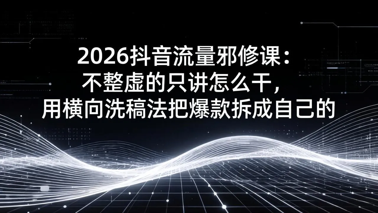 2026抖音流量邪修课：不整虚的只讲怎么干，用横向洗稿法把爆款拆成自己的-706资源网
