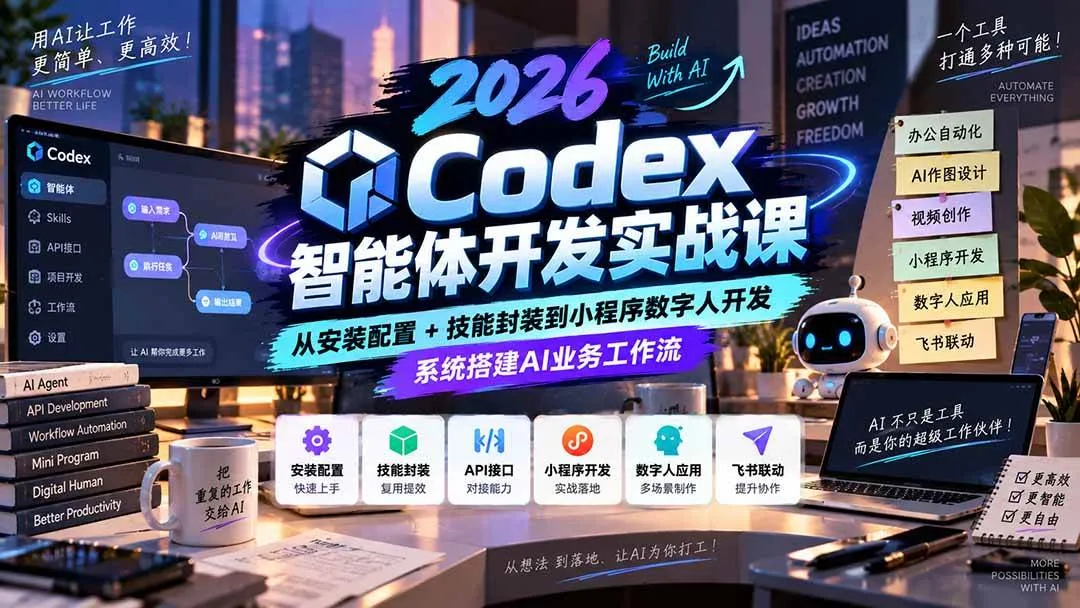 (20574期)2026Codex智能体开发实战课:从安装配置+技能封装到小程序数字人开发,系统搭建AI业务工作流-706资源网