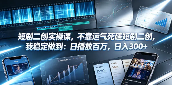 短剧二创实操课，不靠运气死磕短剧二创，我稳定做到：日播放百万，日入300+-706资源网