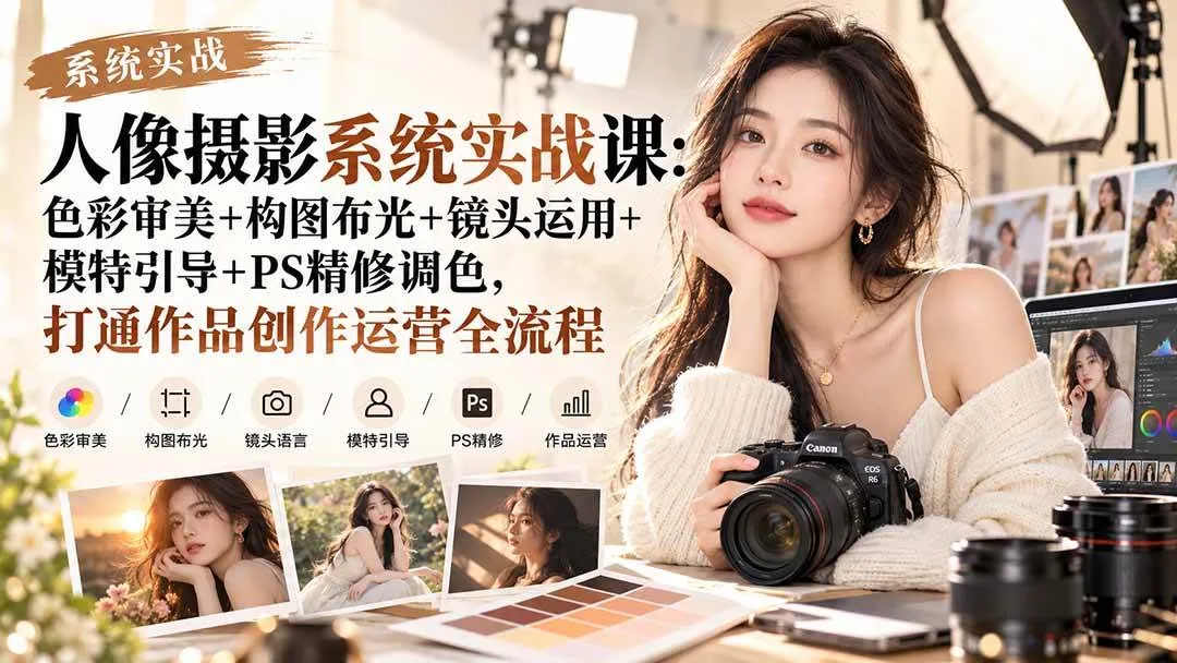 (20623期)【无水印】人像摄影系统实战课:色彩审美+构图布光+镜头运用+模特引导+PS精修调色,打通作品创作运营全流程-706资源网