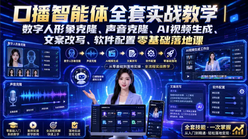口播智能体全套实战教学｜数字人形象克隆、声音克隆、AI视频生成、文案改写、软件配置零基础落地课-706资源网