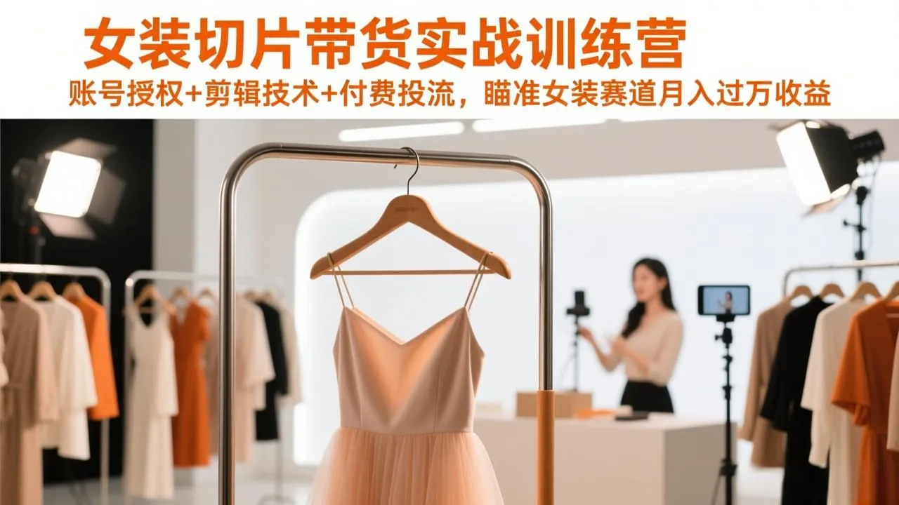 女装切片带货实战训练营，账号授权+剪辑技术+付费投流，瞄准女装赛道月入过万收益-706资源网
