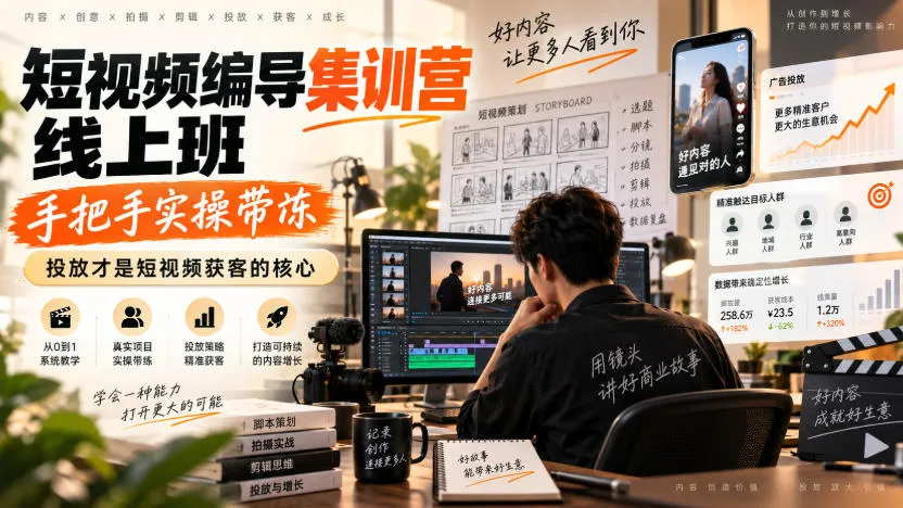 短视频编导集训营线上班，手把手实操带冻，投放才是短视频获客的核心-706资源网
