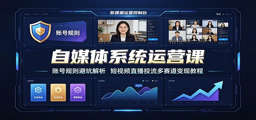自媒体系统运营课:账号规则避坑解析,短视频直播投流多赛道变现教程-706资源网