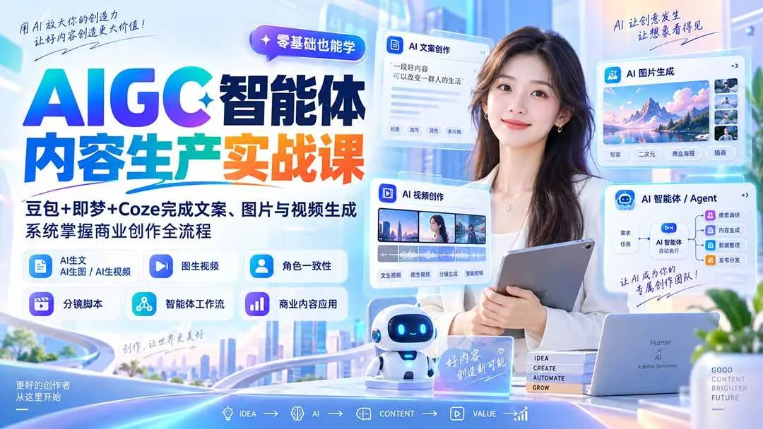 （20372期）AIGC智能体内容生产实战课：豆包+即梦+Coze完成文案、图片与视频生成，系统掌握商业创作全流程-706资源网
