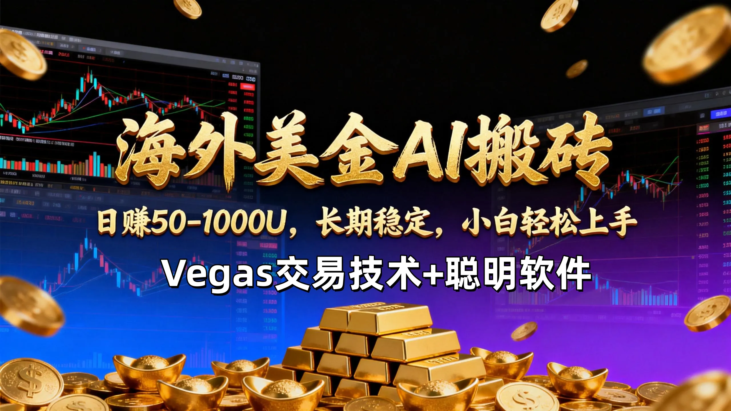 【海外美金AI搬砖】Vegas交易技术+聪明软件，日赚50-1000U，长期稳定，小白轻松上手。-706资源网