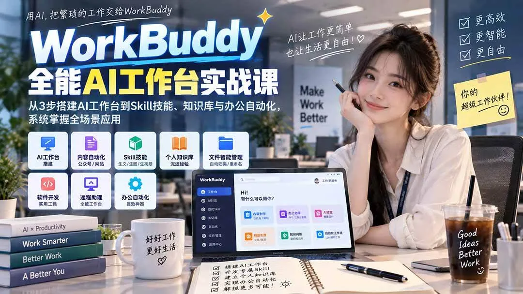（20403期）WorkBuddy全能AI工作台实战课：从3步搭建AI工作台到Skill技能、知识库与办公自动化，系统掌握全场景应用-706资源网