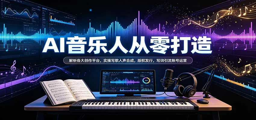 AI音乐人从零打造:解析各大创作平台,实操写歌人声合成,版权发行,写词引流账号运营-706资源网
