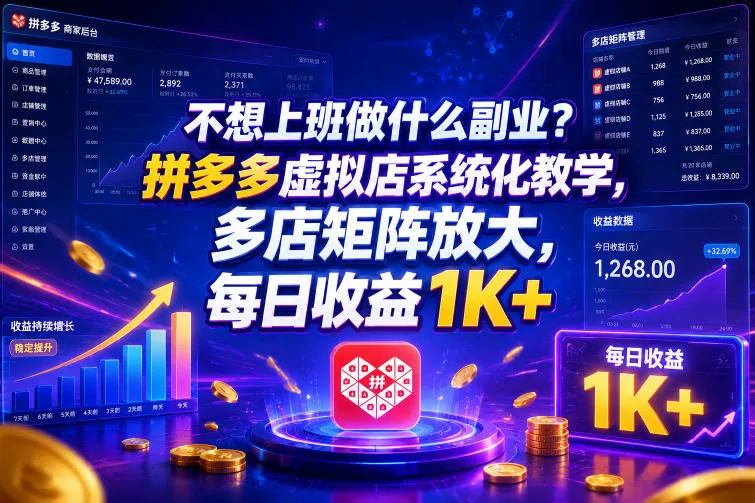 不想上班做什么副业？拼多多虚拟店系统化教学，多店矩阵放大，每日收益1K+【揭秘】-706资源网