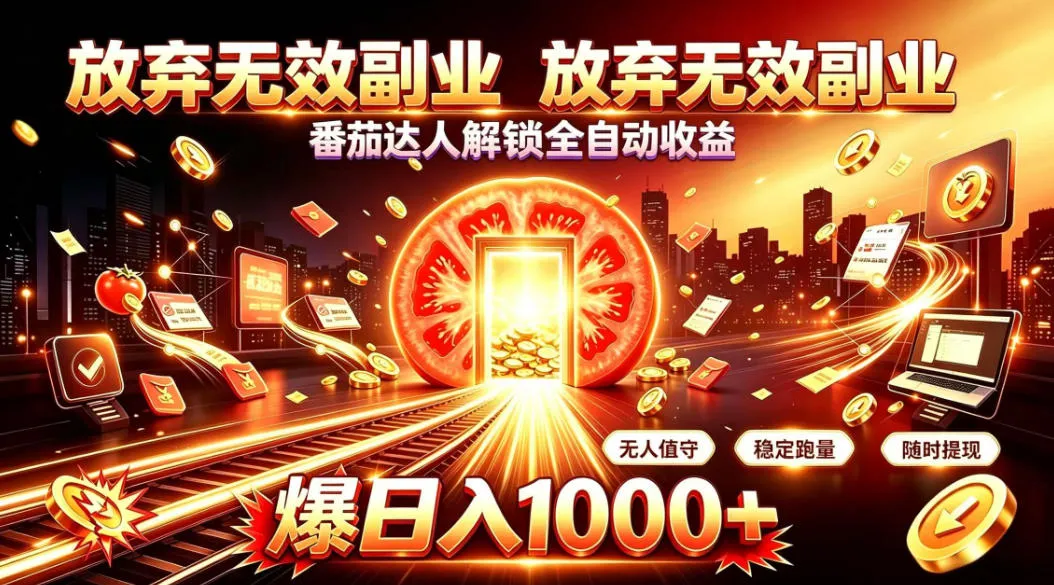 放弃无效副业，番茄达人解锁全自动收益，日入1k+，门槛最低的线上轻资产项目【揭秘】-706资源网