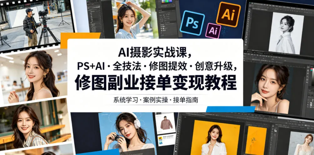 AI摄影实战课,PS+AI・全技法・修图提效・创意升级,修图副业接单变现教程-706资源网