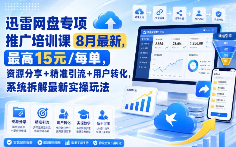 迅雷网盘专项推广培训课9月最新,最高15米/每单,资源分享+精准引流+用户转化,系统拆解最新实操玩法(更新0915)-706资源网