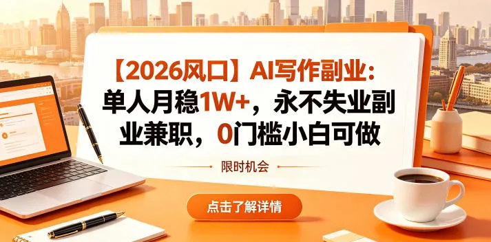 【2026风口】AI写作副业：单人月稳1W+，永不失业副业兼职，0门槛小白可做【揭秘】-706资源网