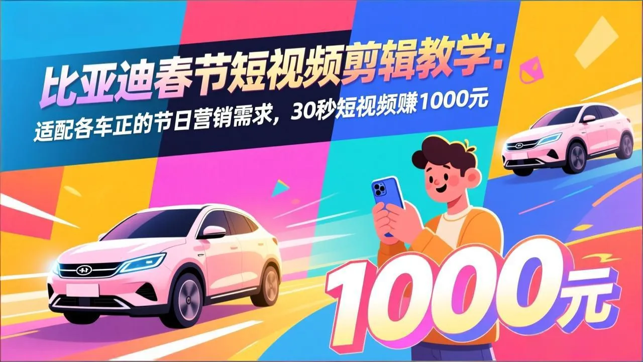 比亚迪春节短视频剪辑教学：适配各车企的节日营销需求，30秒短视频赚1000元-706资源网