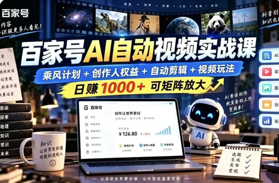 百家号自动矩阵玩法，长期可以做的项目，日入1k+，真正的睡后收入-706资源网