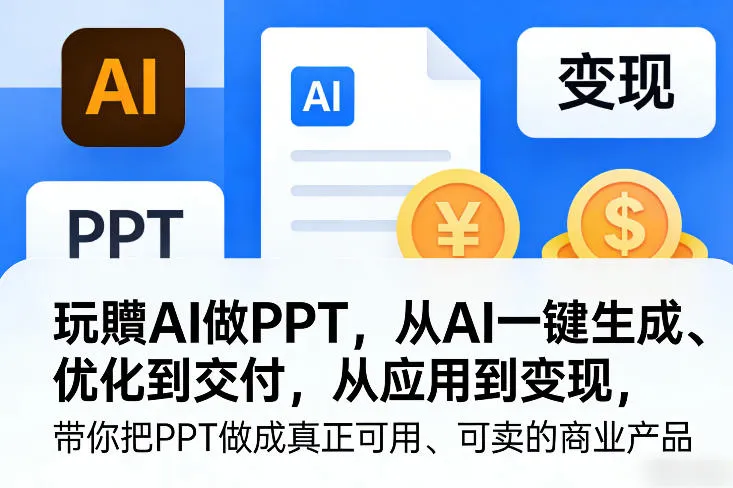 玩賺AI做PPT，从AI一键生成、优化到交付，从应用到变现，带你把PPT做成真正可用、可卖的商业产品-706资源网