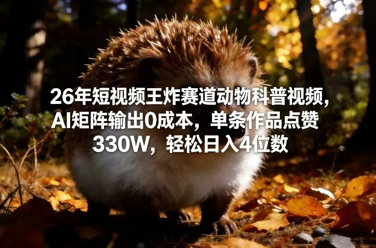 26年短视频王炸赛道动物科普视频，AI矩阵输出0成本，单条作品点赞330W，轻松日入4位数-706资源网