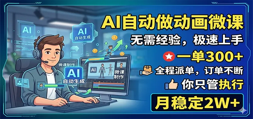 AI自动做动画微课,一单300+,全程派单,你只管执行,月稳定2W+-706资源网