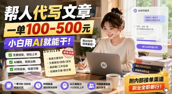帮人代写文章，一单100-500，小白用AI就能干，附内部接单渠道，副业全职都行【揭秘】-706资源网