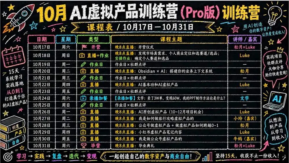 (21054期)2026AI虚拟产品10月训练营(Pro版):15天学会选品定位、AI制作数字资料、小红书引流与公众号变现,打造一人公司 (21054期)2026AI虚拟产品10月训练营(Pro版):15天学会选品定位、AI制作数字资料、小红书引流与公众号变现,打造一人公司
