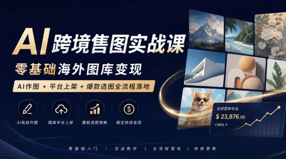 AI跨境售图实战课，零基础海外图库变现，AI作图+平台上架+爆款选图全流程落地-706资源网