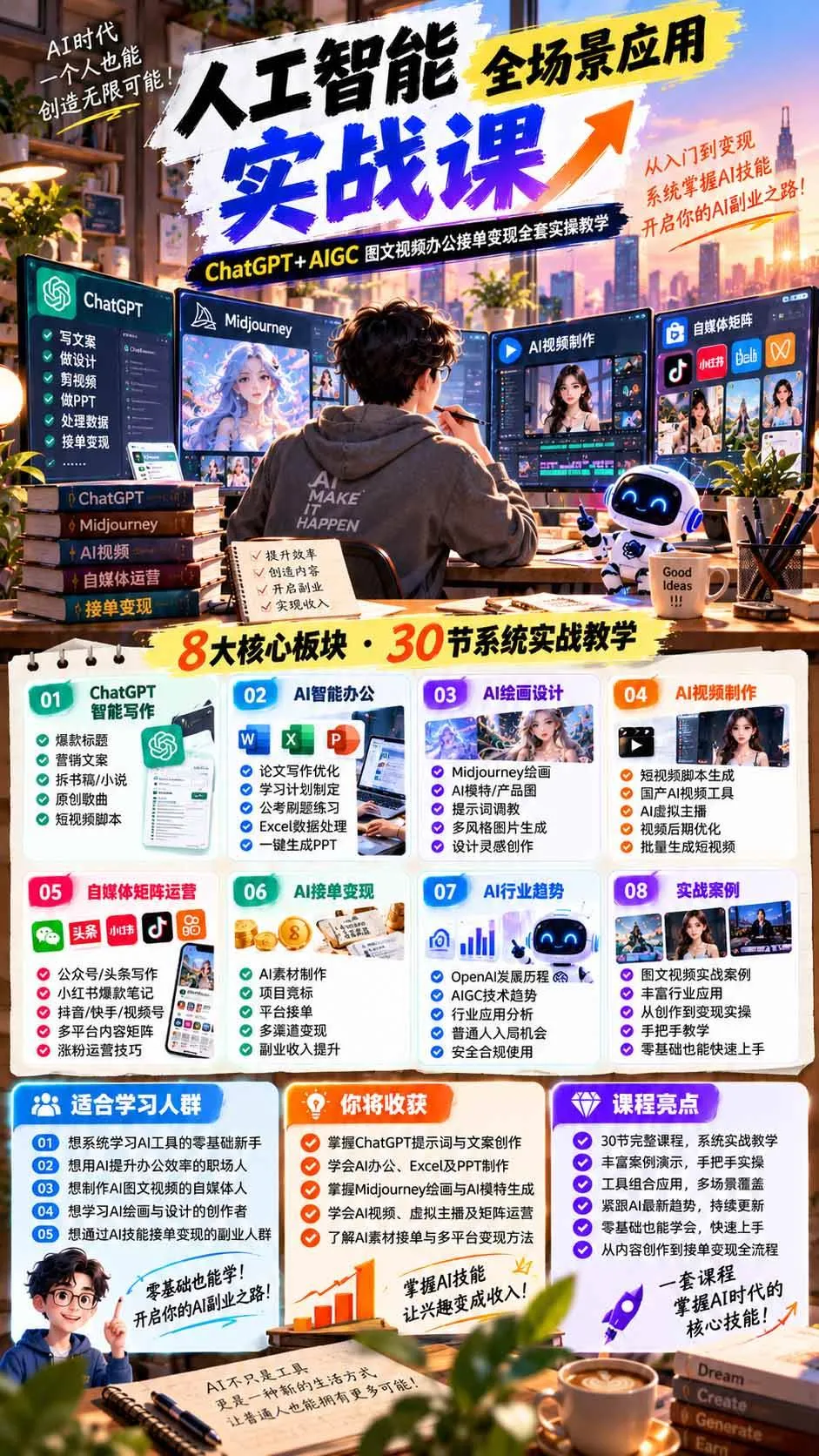 (21029期)一个人掌握AI写作设计剪辑全套技能:从ChatGPT办公、AI绘画到虚拟主播、自媒体运营及接单变现-706资源网
