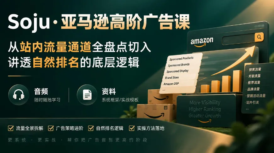 亚马逊高阶广告课，从站内流量通道全盘点切入，讲透自然排名的底层逻辑（直播+音频+资料）-706资源网