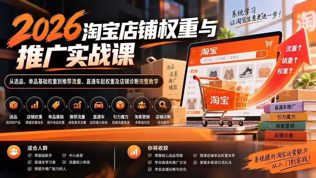 (20411期)2026淘宝店铺权重与推广实战课:从选品、单品基础权重到推荐流量、直通车起权重及店铺诊断完整教学-706资源网