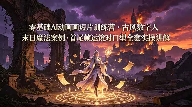 零基础AI动画短片训练营，古风数字人末日魔法案例，首尾帧运镜对口型全套实操讲解-706资源网