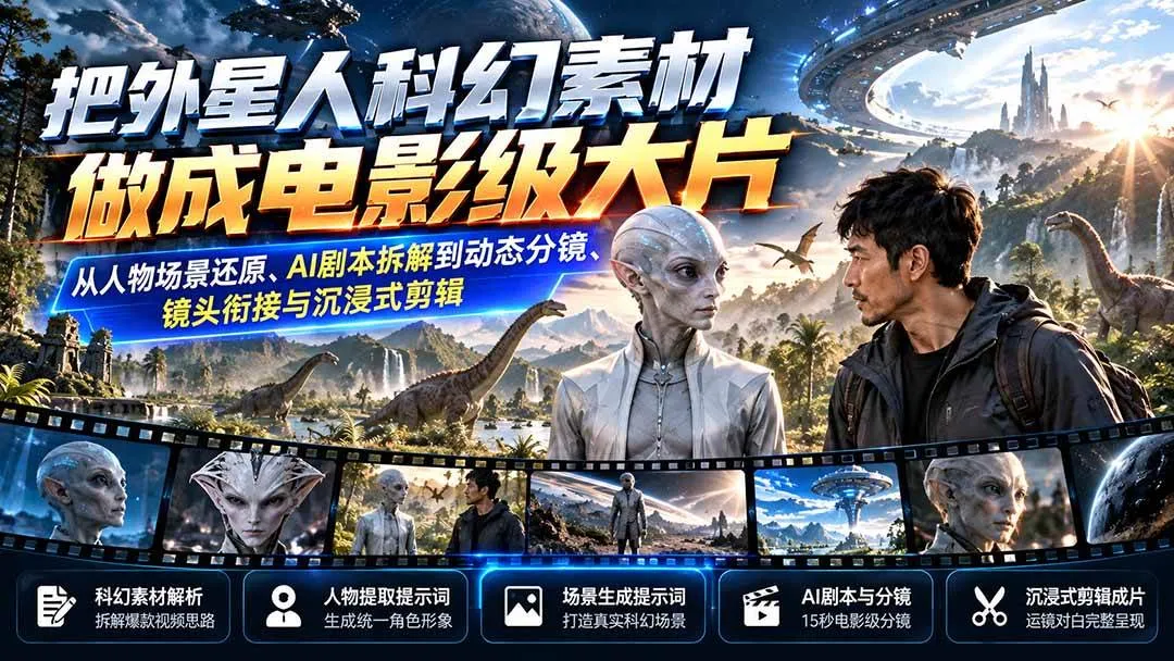 （20946期）把外星人科幻素材做成电影级大片：从人物场景还原、AI剧本拆解到动态分镜、镜头衔接与沉浸式剪辑-706资源网