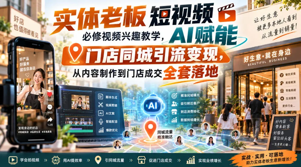 实体老板短视频必修视频兴趣教学，AI赋能门店同城引流变现，AI+短视频+直播打爆实体客流量-706资源网