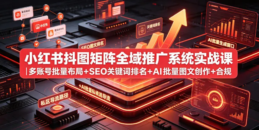 小红书抖图矩阵全域推广系统实战课｜多账号批量布局+SEO关键词排名+AI批量图文创作+合规私域导流完整落地教程-706资源网