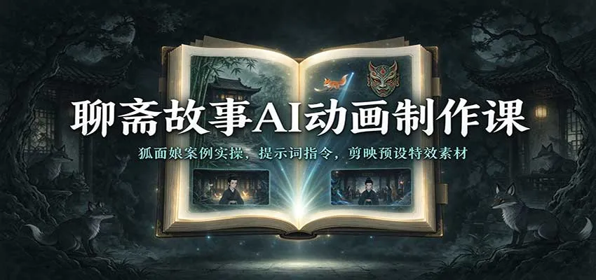 聊斋故事AI动画制作课：狐面娘案例实操，提示词指令，剪映预设特效素材-706资源网
