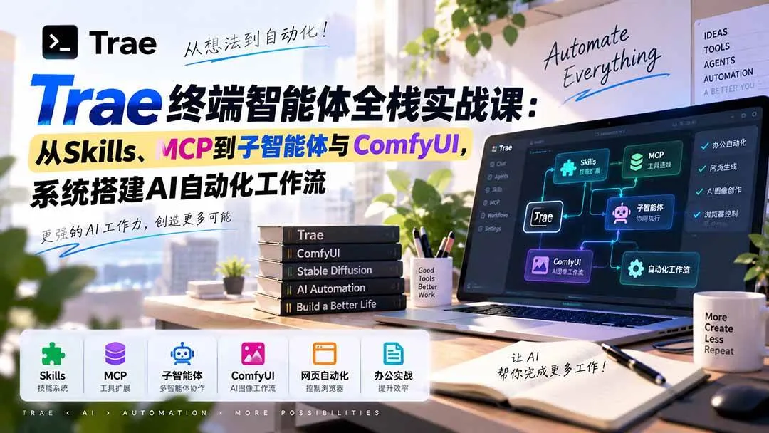 (20389期)Trae终端智能体全栈实战课:从Skills、MCP到子智能体与ComfyUI,系统搭建AI自动化工作流 (20389期)Trae终端智能体全栈实战课:从Skills、MCP到子智能体与ComfyUI,系统搭建AI自动化工作流