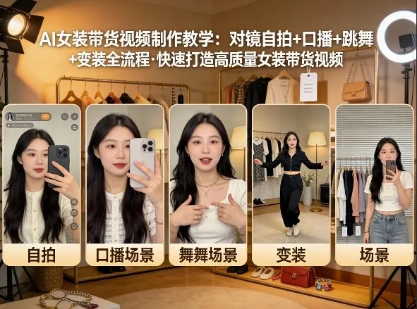 AI女装带货视频制作教学，对镜自拍、口播、跳舞、变装全流程，快速打造高质量女装带货视频-706资源网